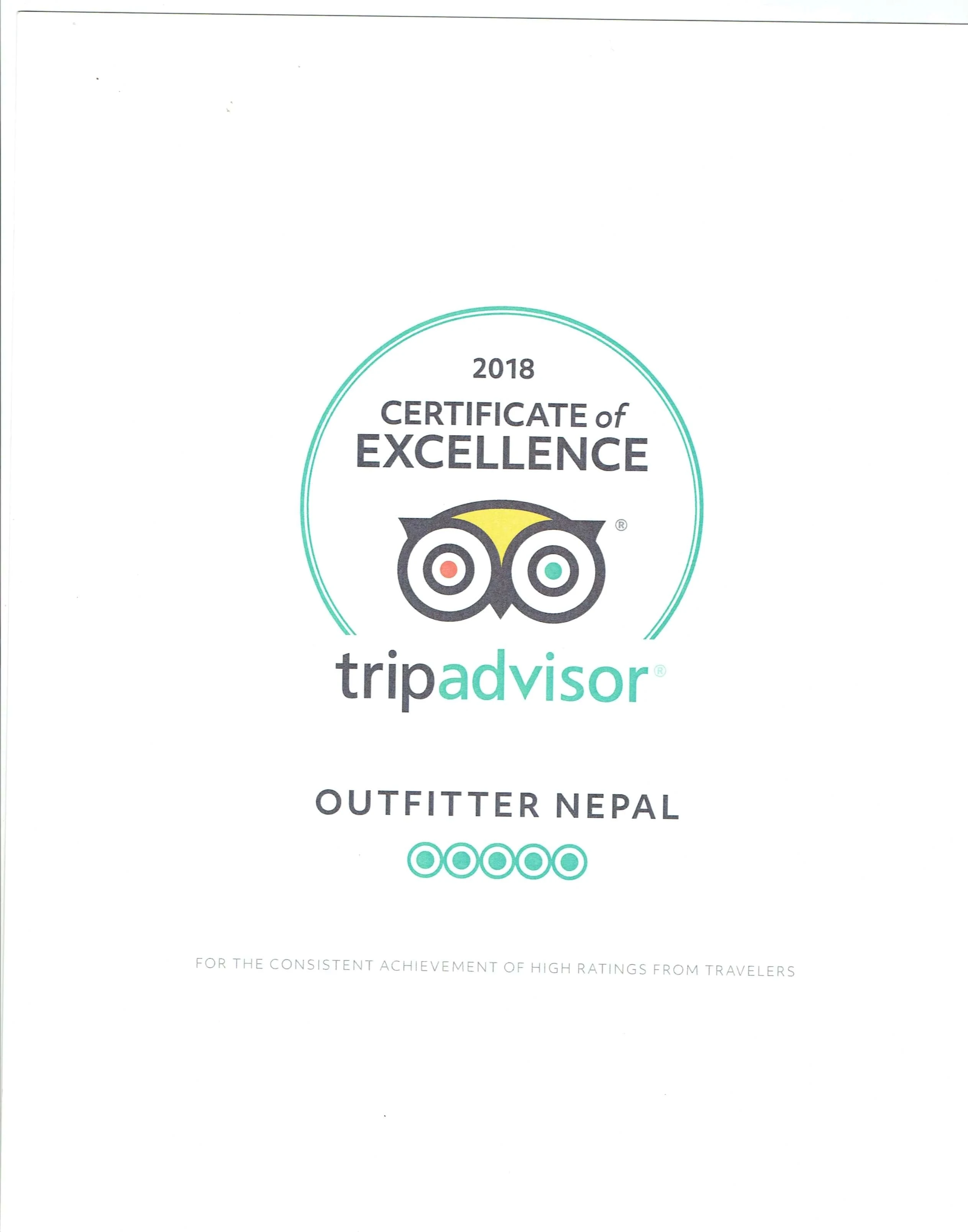 Trip adviser certificate