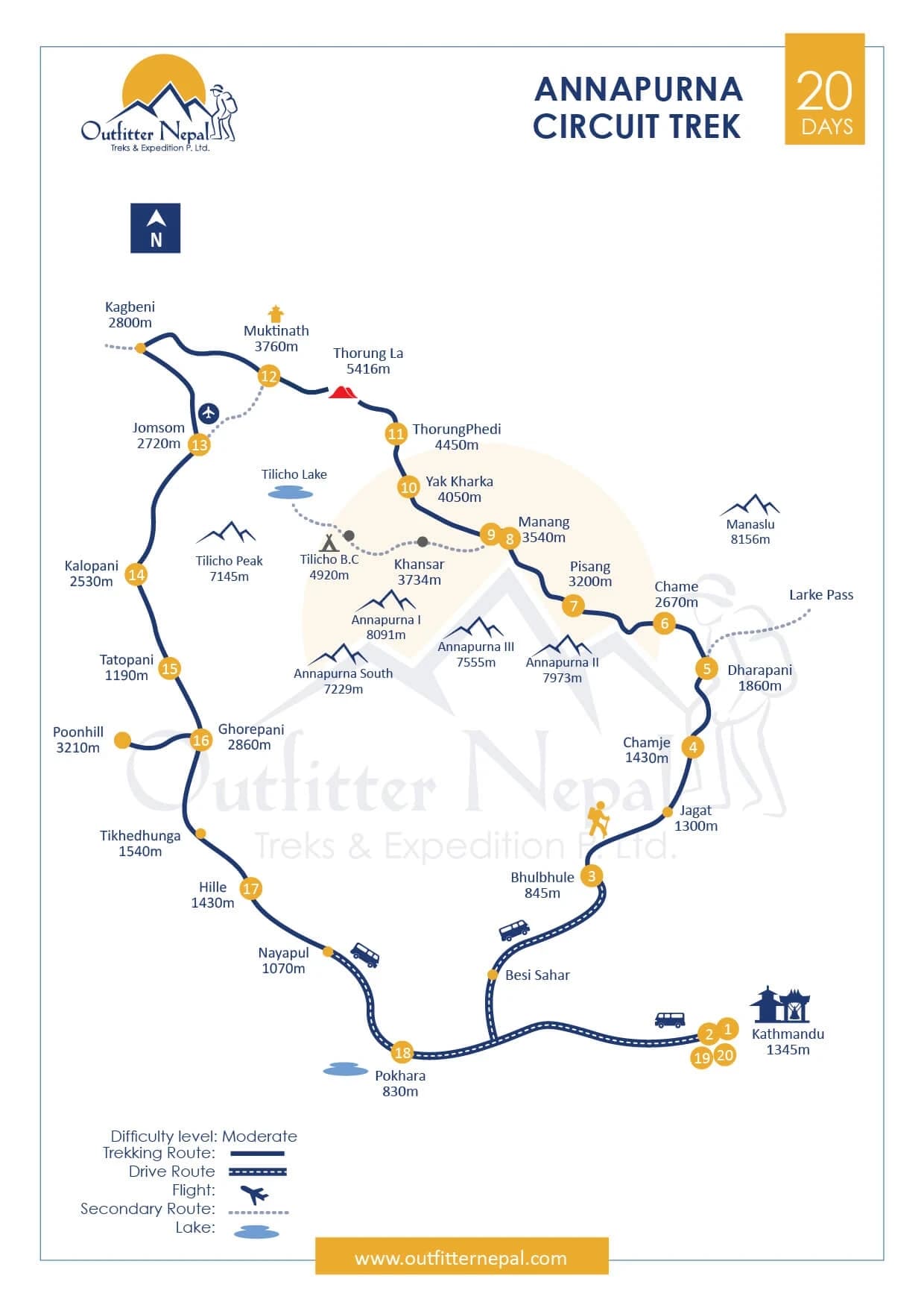 Classic Annapurna Circuit Trek Route Map